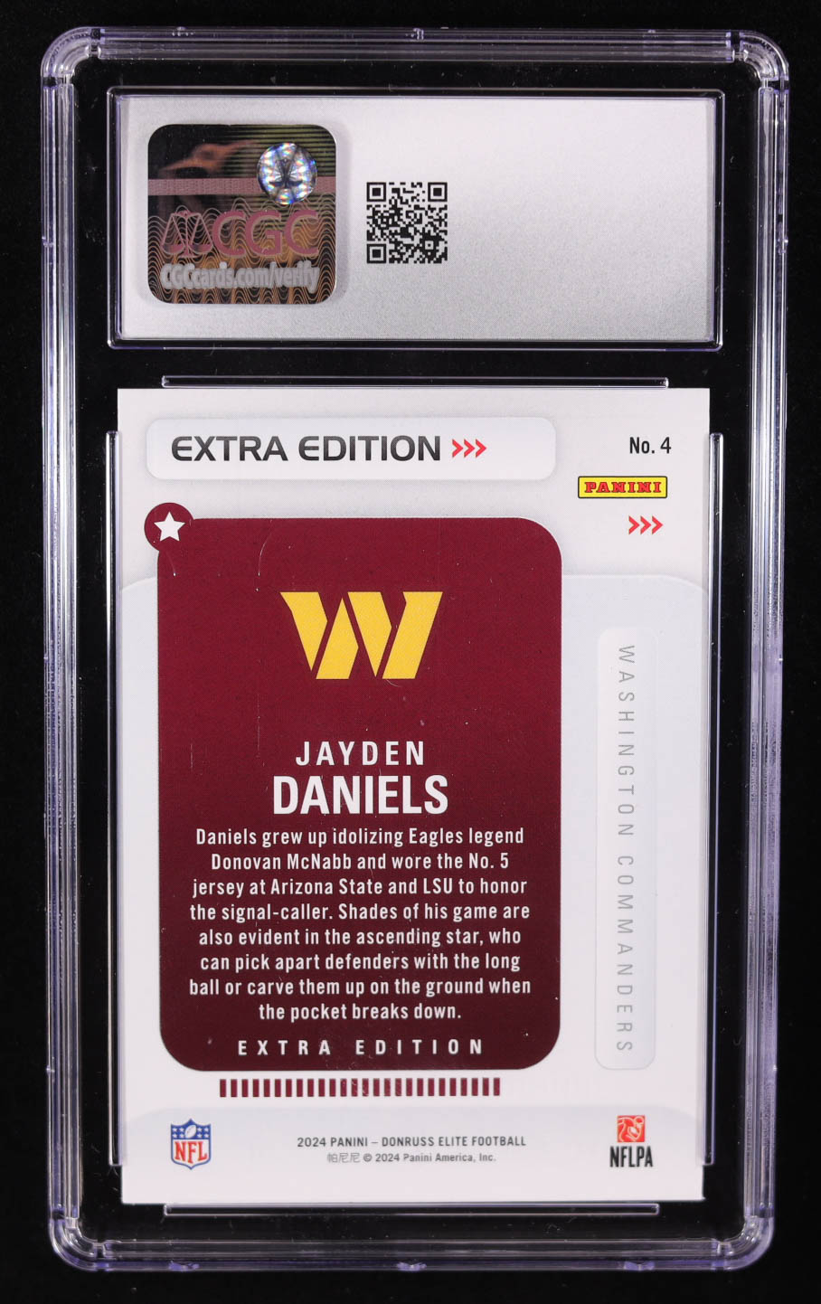 Jayden Daniels 2024 Elite Extra Edition #4 RC (CGC 10) at PristineAuction.com Jayden Daniels 2024 Elite Extra Edition #4 RC (CGC 10) at PristineAuction.com