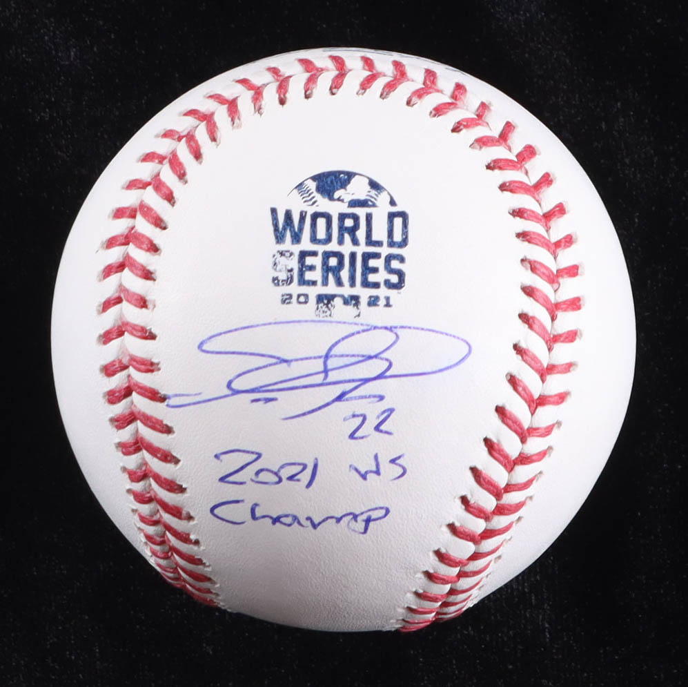 Joc Pederson Signed 2021 World Series Baseball Inscribed "2021 WS Champ" (JSA) at PristineAuction.com Joc Pederson Signed 2021 World Series Baseball Inscribed "2021 WS Champ" (JSA) at PristineAuction.com