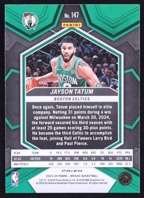 Jayson Tatum 2023-24 Panini Mosaic Mosaic Genesis #147 at PristineAuction.com Jayson Tatum 2023-24 Panini Mosaic Mosaic Genesis #147 at PristineAuction.com