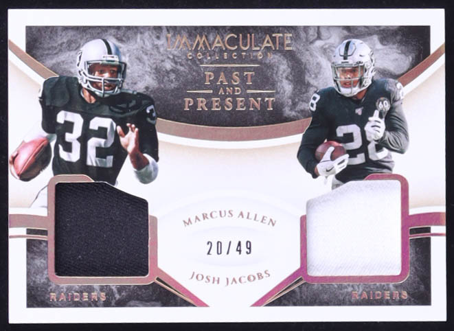 Josh Jacobs / Marcus Allen 2020 Immaculate Collection Past and Present Materials #23 #20/49 at PristineAuction.com Josh Jacobs / Marcus Allen 2020 Immaculate Collection Past and Present Materials #23 #20/49 at PristineAuction.com
