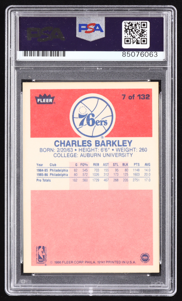 Charles Barkley Signed 1986-87 Fleer #7 RC (PSA | Autograph Grade 10) at PristineAuction.com Charles Barkley Signed 1986-87 Fleer #7 RC (PSA | Autograph Grade 10) at PristineAuction.com