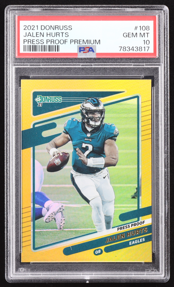Jaylen Hurts 2021 Donruss Press Proof Premium #108 (PSA 10) at PristineAuction.com Jaylen Hurts 2021 Donruss Press Proof Premium #108 (PSA 10) at PristineAuction.com