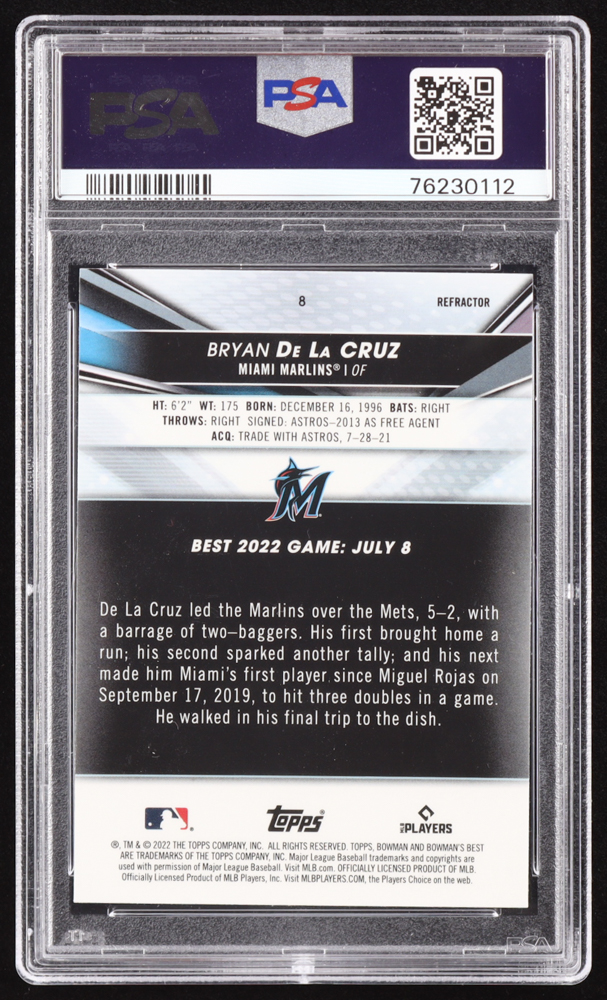 Bryan De La Cruz 2022 Bowman's Best Refractor #8 RC (PSA 10) at PristineAuction.com Bryan De La Cruz 2022 Bowman's Best Refractor #8 RC (PSA 10) at PristineAuction.com