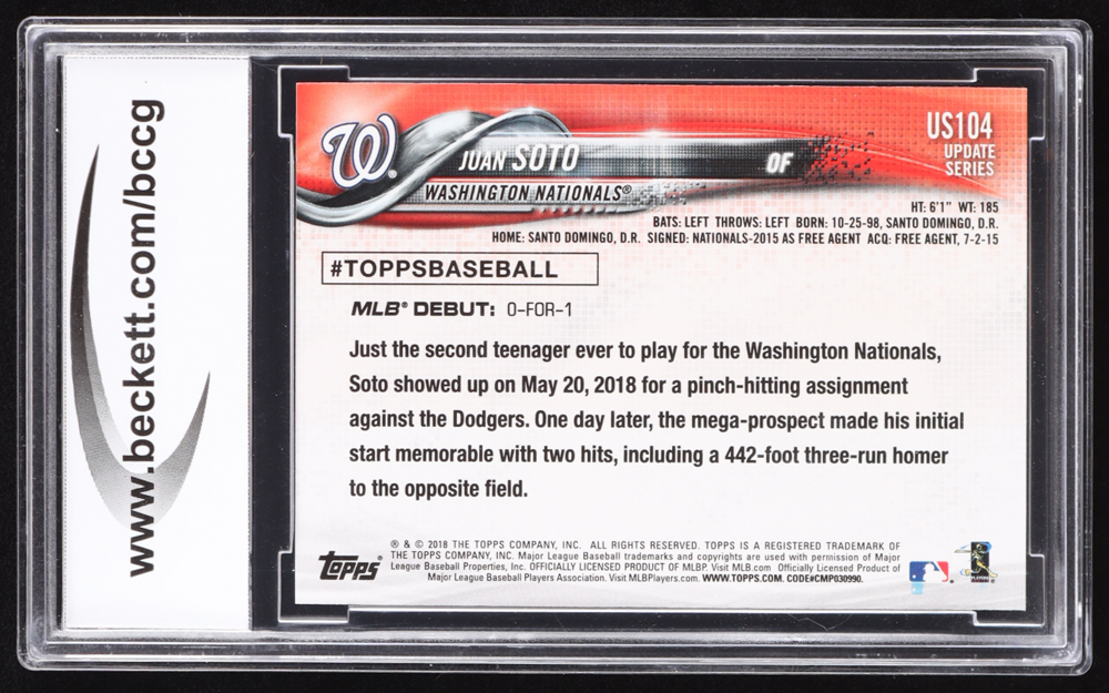 Juan Soto 2018 Topps Update #US104 RD RC (BCCG 10) at PristineAuction.com Juan Soto 2018 Topps Update #US104 RD RC (BCCG 10) at PristineAuction.com