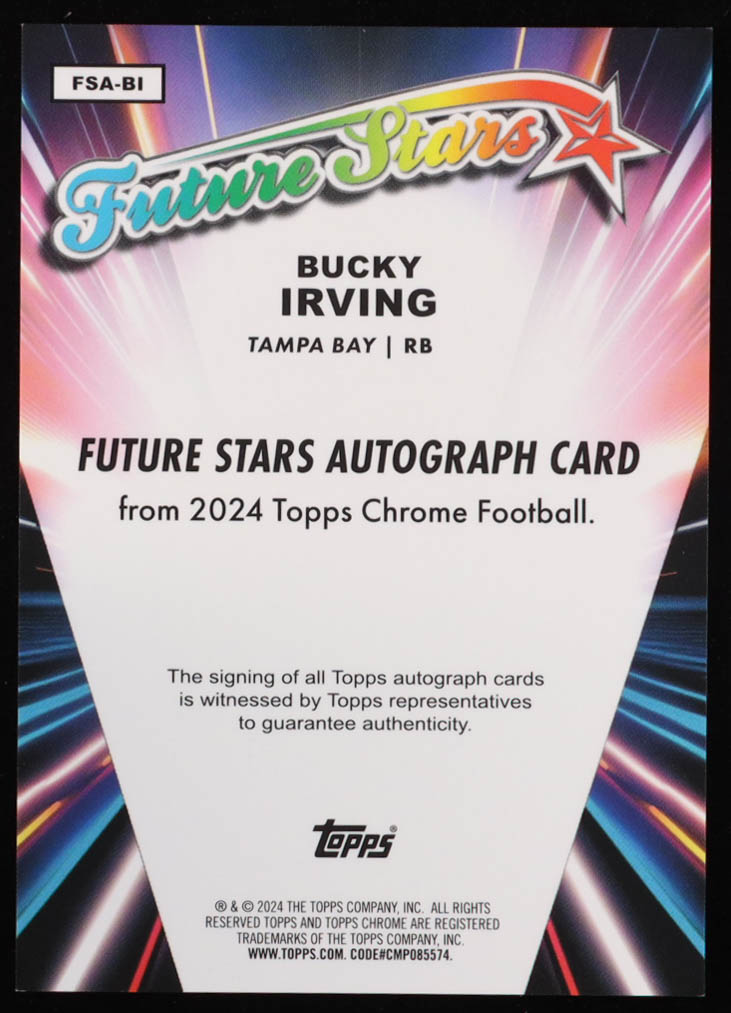 Bucky Irving 2024 Topps Chrome Future Stars #FS19 RC at PristineAuction.com Bucky Irving 2024 Topps Chrome Future Stars #FS19 RC at PristineAuction.com