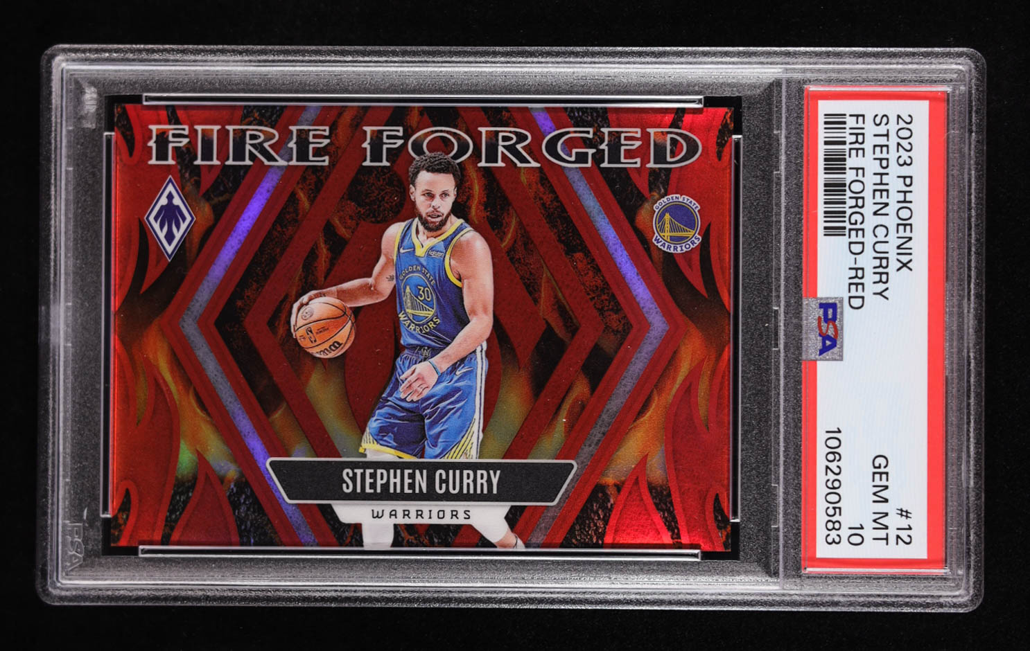 Stephen Curry 2023-24 Panini Phoenix Fire Forged Red #12 #119/125 (PSA 10) at PristineAuction.com Stephen Curry 2023-24 Panini Phoenix Fire Forged Red #12 #119/125 (PSA 10) at PristineAuction.com
