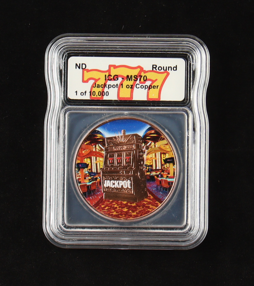 Las Vegas "Jackpot" Token - 1 AVDP Ounce .999 Fine Copper Bullion Coin (ICG MS70) at PristineAuction.com Las Vegas "Jackpot" Token - 1 AVDP Ounce .999 Fine Copper Bullion Coin (ICG MS70) at PristineAuction.com