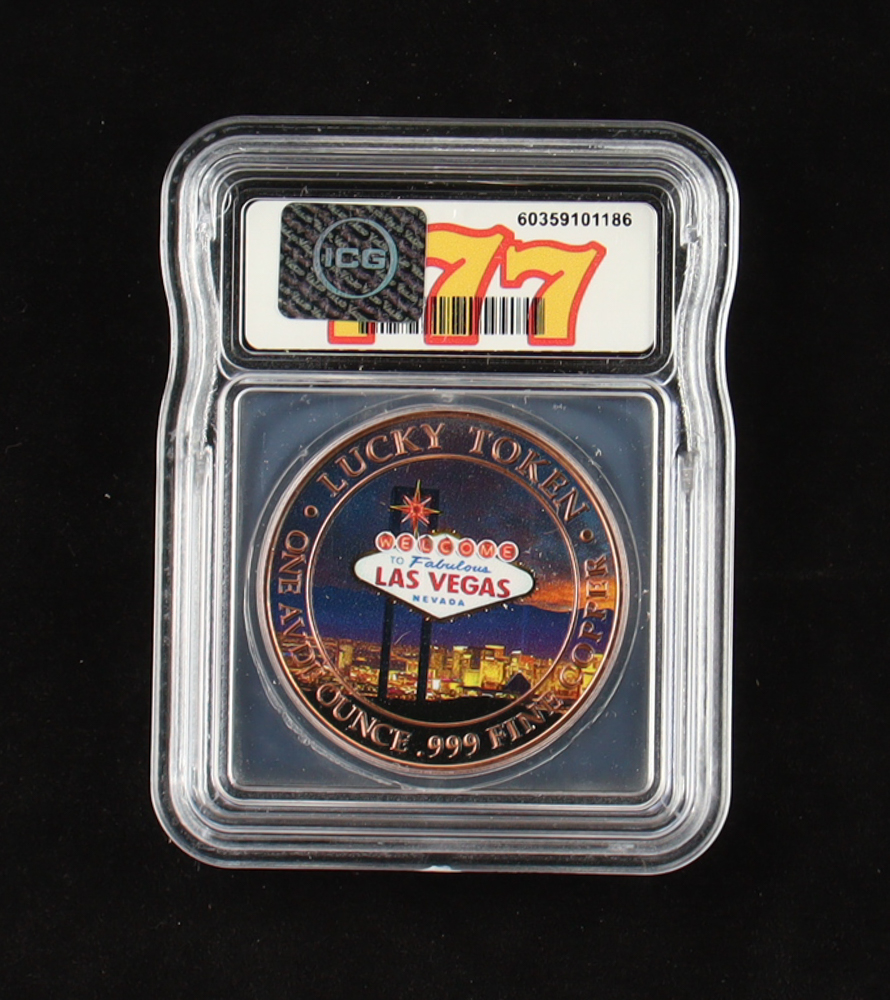 Las Vegas "Jackpot" Token - 1 AVDP Ounce .999 Fine Copper Bullion Coin (ICG MS70) at PristineAuction.com Las Vegas "Jackpot" Token - 1 AVDP Ounce .999 Fine Copper Bullion Coin (ICG MS70) at PristineAuction.com
