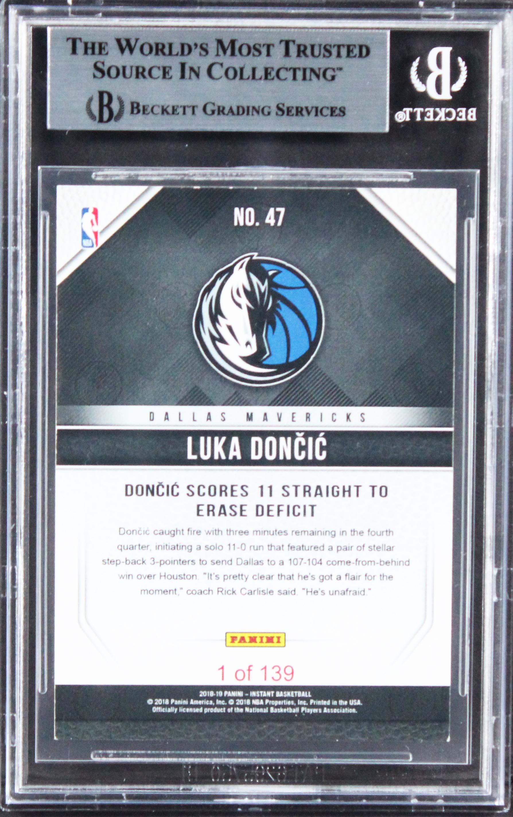 Luka Doncic Signed 2018 Panini Instant #47 RC (BGS) at PristineAuction.com Luka Doncic Signed 2018 Panini Instant #47 RC (BGS) at PristineAuction.com