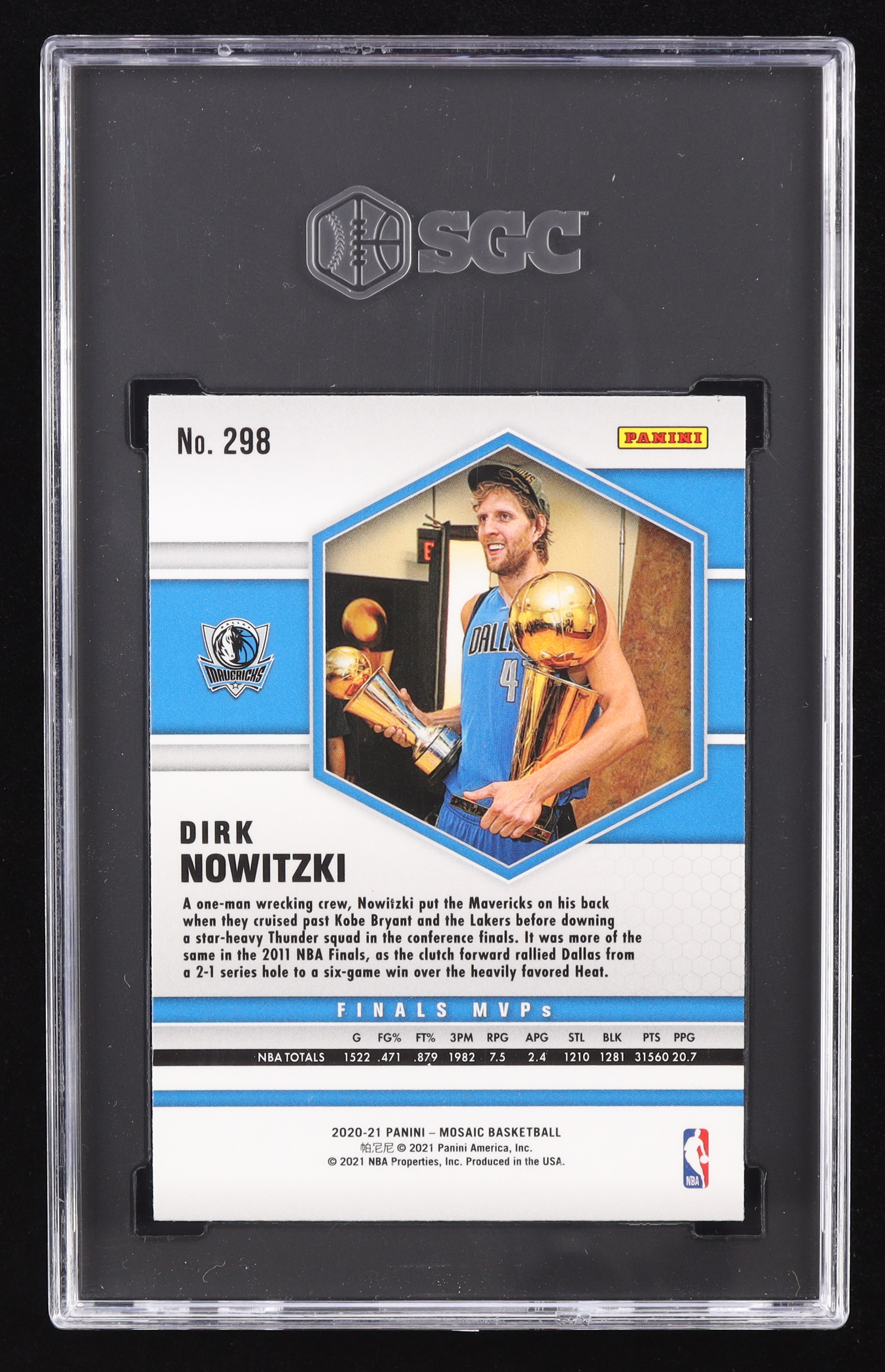 Dirk Nowitzki 2020-21 Panini Mosaic Mosaic #298 (SGC 10) at PristineAuction.com Dirk Nowitzki 2020-21 Panini Mosaic Mosaic #298 (SGC 10) at PristineAuction.com
