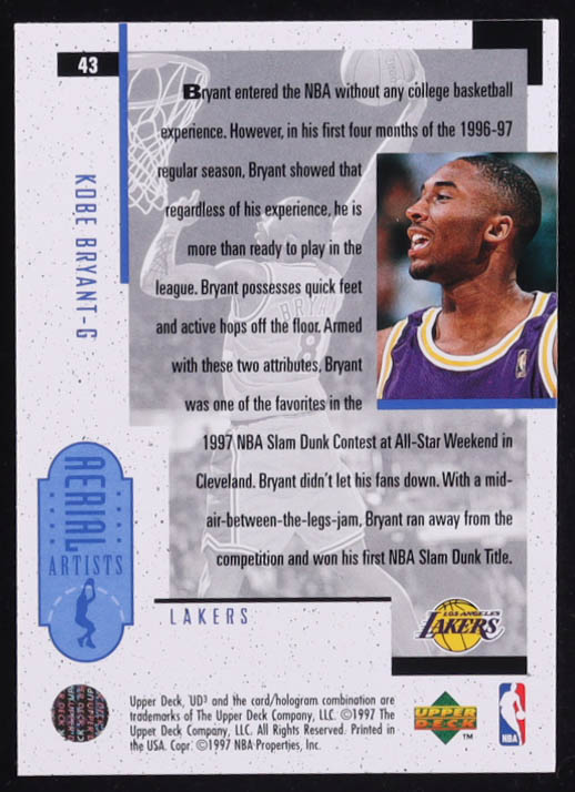 Kobe Bryant 1996-97 UD3 #43 RC at PristineAuction.com Kobe Bryant 1996-97 UD3 #43 RC at PristineAuction.com