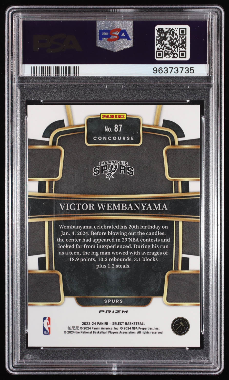 Victor Wembanyama 2023-24 Select Prizms Blue Cracked Ice #87 RC (PSA 10) at PristineAuction.com Victor Wembanyama 2023-24 Select Prizms Blue Cracked Ice #87 RC (PSA 10) at PristineAuction.com
