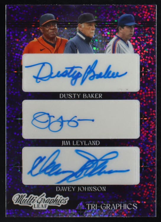 Dusty Baker / Jim Leyland / Davey Johnson 2023 Leaf Multi Graphics Tri-Graphics Autographs Pruple Sparkle #MTG1 #1/6 at PristineAuction.com Dusty Baker / Jim Leyland / Davey Johnson 2023 Leaf Multi Graphics Tri-Graphics Autographs Pruple Sparkle #MTG1 #1/6 at PristineAuction.com