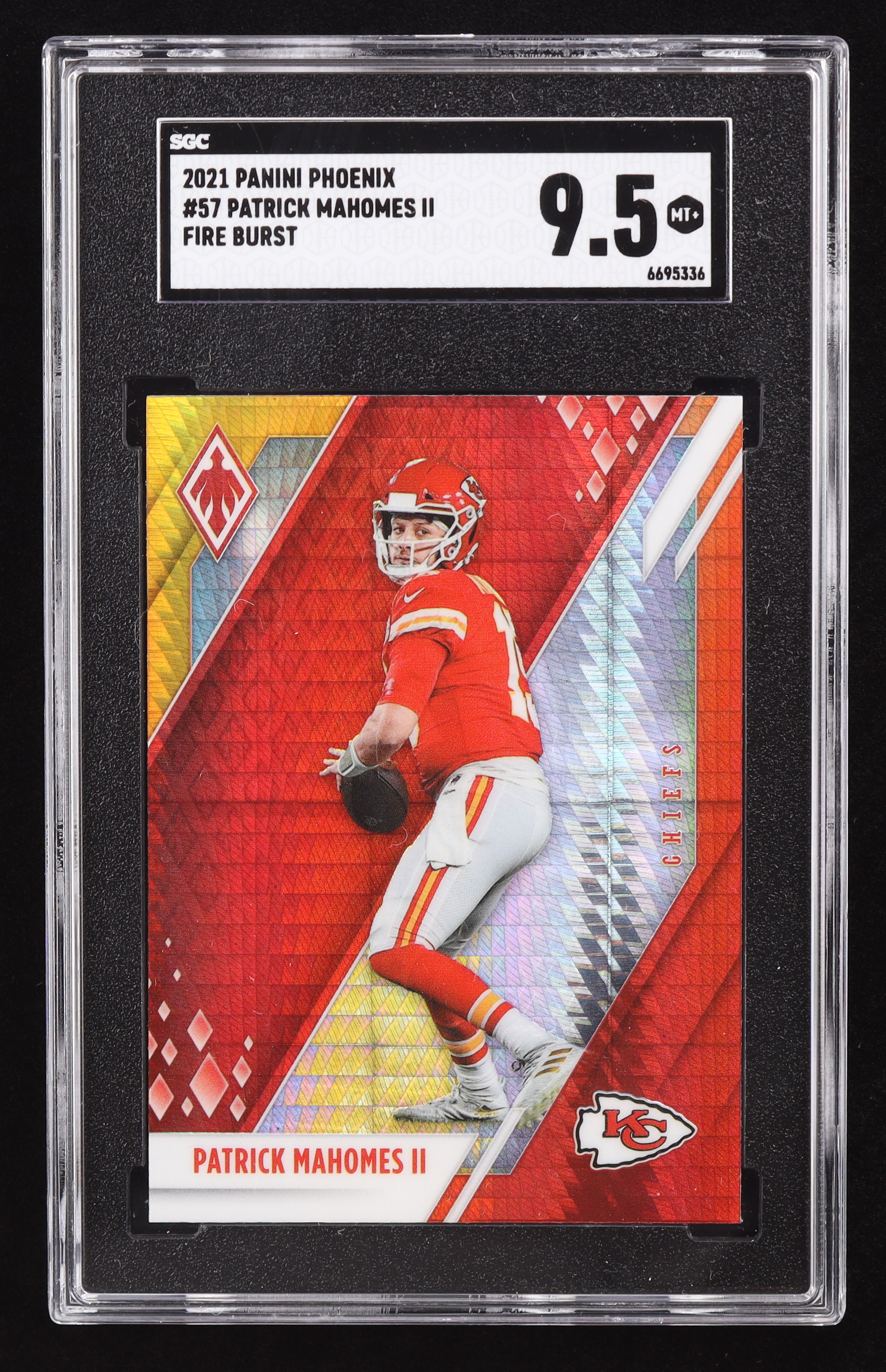 Patrick Mahomes II 2021 Panini Phoenix Fire Burst #57 (SGC 9.5) at PristineAuction.com Patrick Mahomes II 2021 Panini Phoenix Fire Burst #57 (SGC 9.5) at PristineAuction.com
