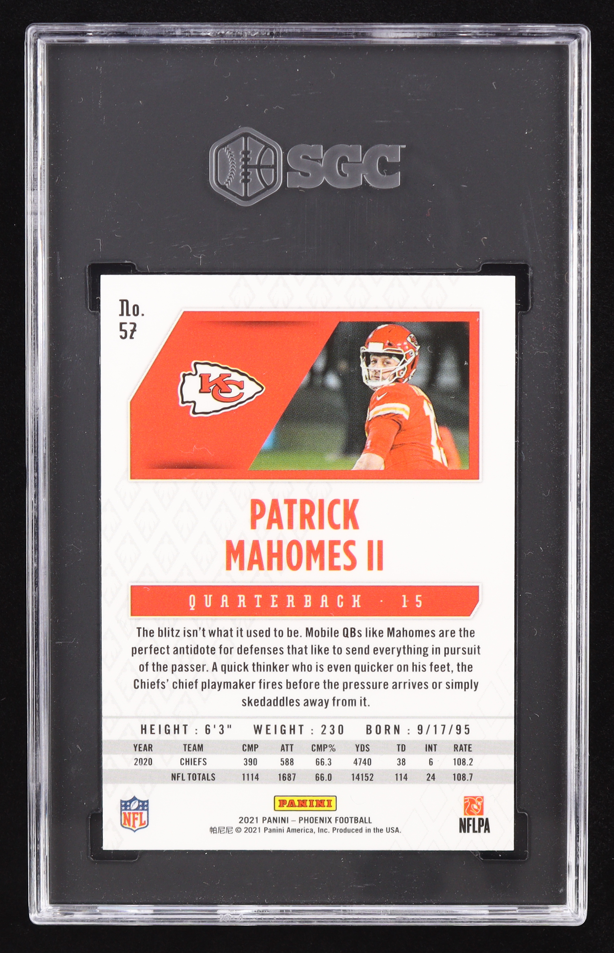 Patrick Mahomes II 2021 Panini Phoenix Fire Burst #57 (SGC 9.5) at PristineAuction.com Patrick Mahomes II 2021 Panini Phoenix Fire Burst #57 (SGC 9.5) at PristineAuction.com
