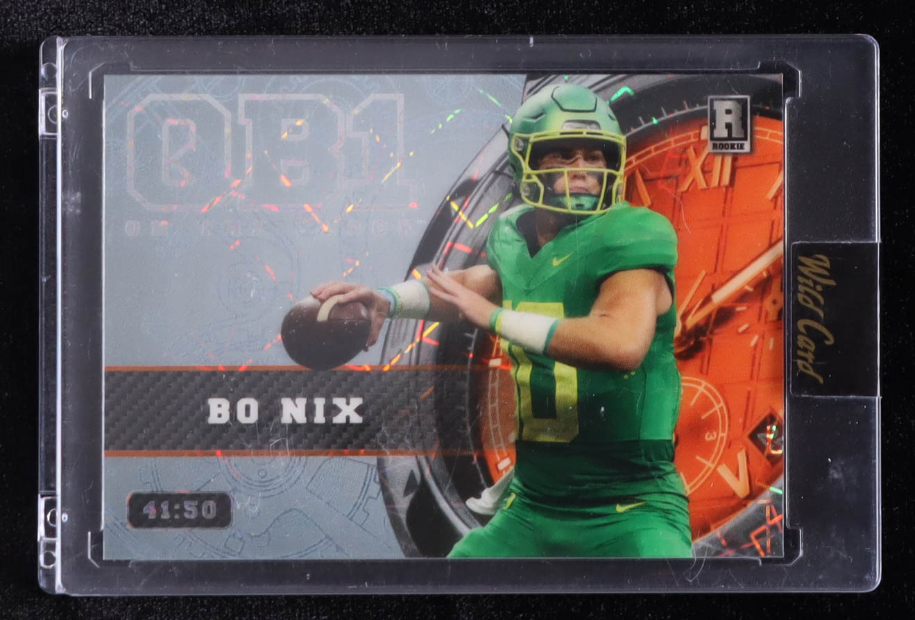 Bo Nix 2023 Wild Card QB1 On the Clock Silver Lazer #OCWBN1 RC #41/50 at PristineAuction.com Bo Nix 2023 Wild Card QB1 On the Clock Silver Lazer #OCWBN1 RC #41/50 at PristineAuction.com
