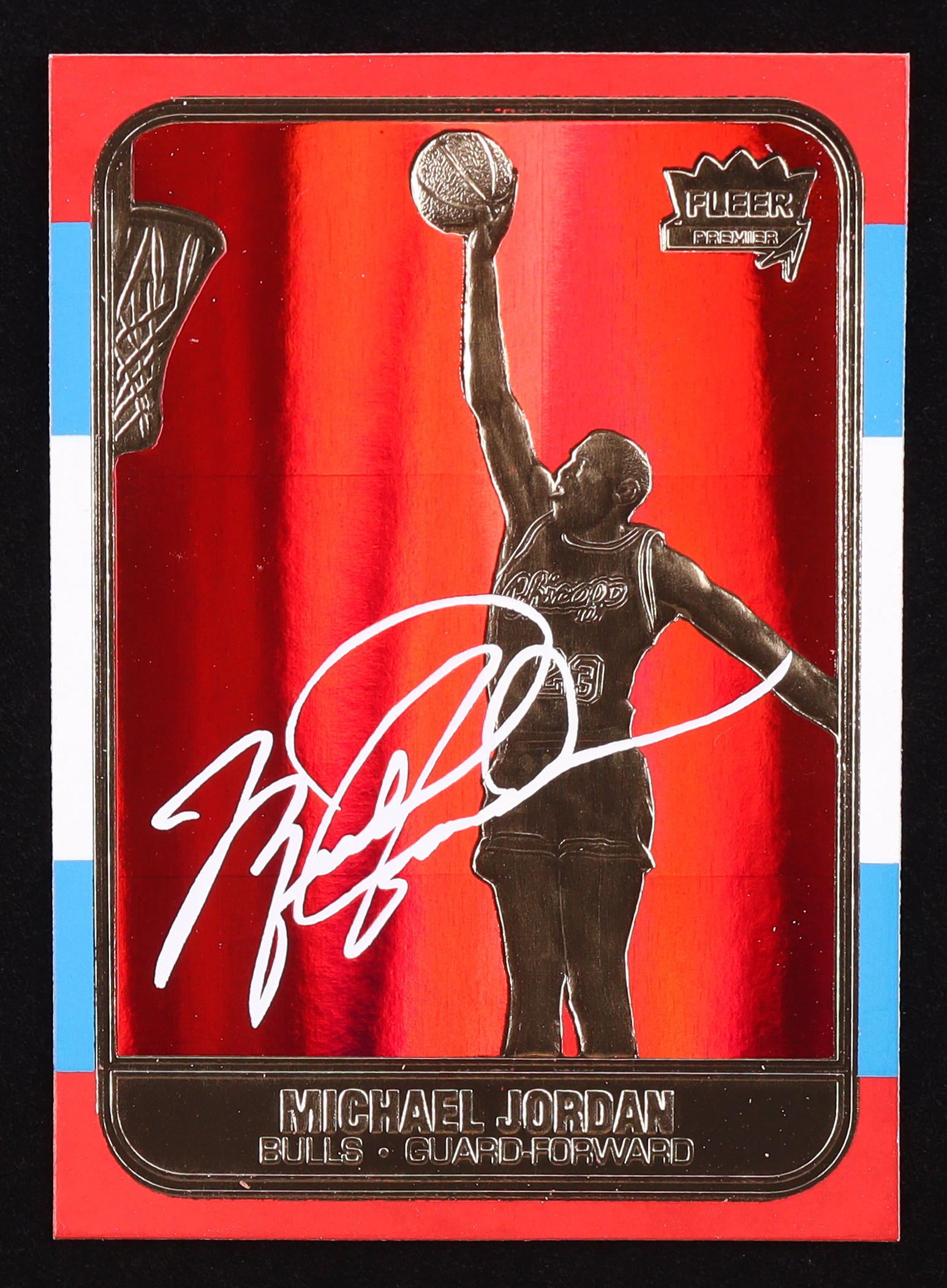 Michael Jordan 1997 Fleer Premier Signature Series Red Holo Refractor 23Kt Gold Card #6358 at PristineAuction.com Michael Jordan 1997 Fleer Premier Signature Series Red Holo Refractor 23Kt Gold Card #6358 at PristineAuction.com
