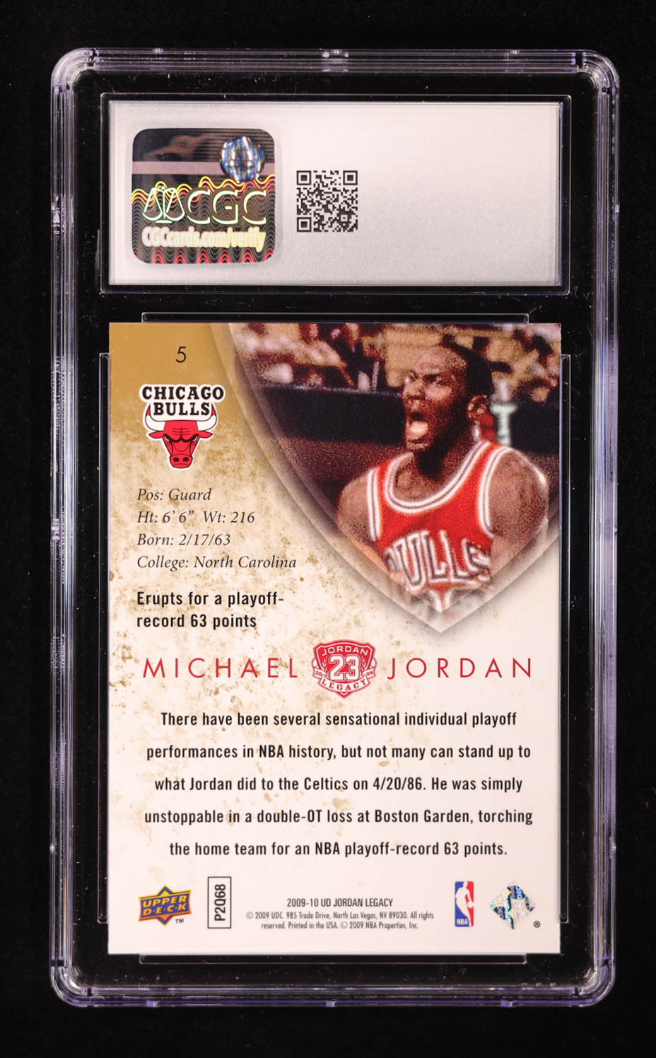 Michael Jordan 2009-10 Upper Deck Michael Jordan Legacy Collection #5 (CGC 10) at PristineAuction.com Michael Jordan 2009-10 Upper Deck Michael Jordan Legacy Collection #5 (CGC 10) at PristineAuction.com