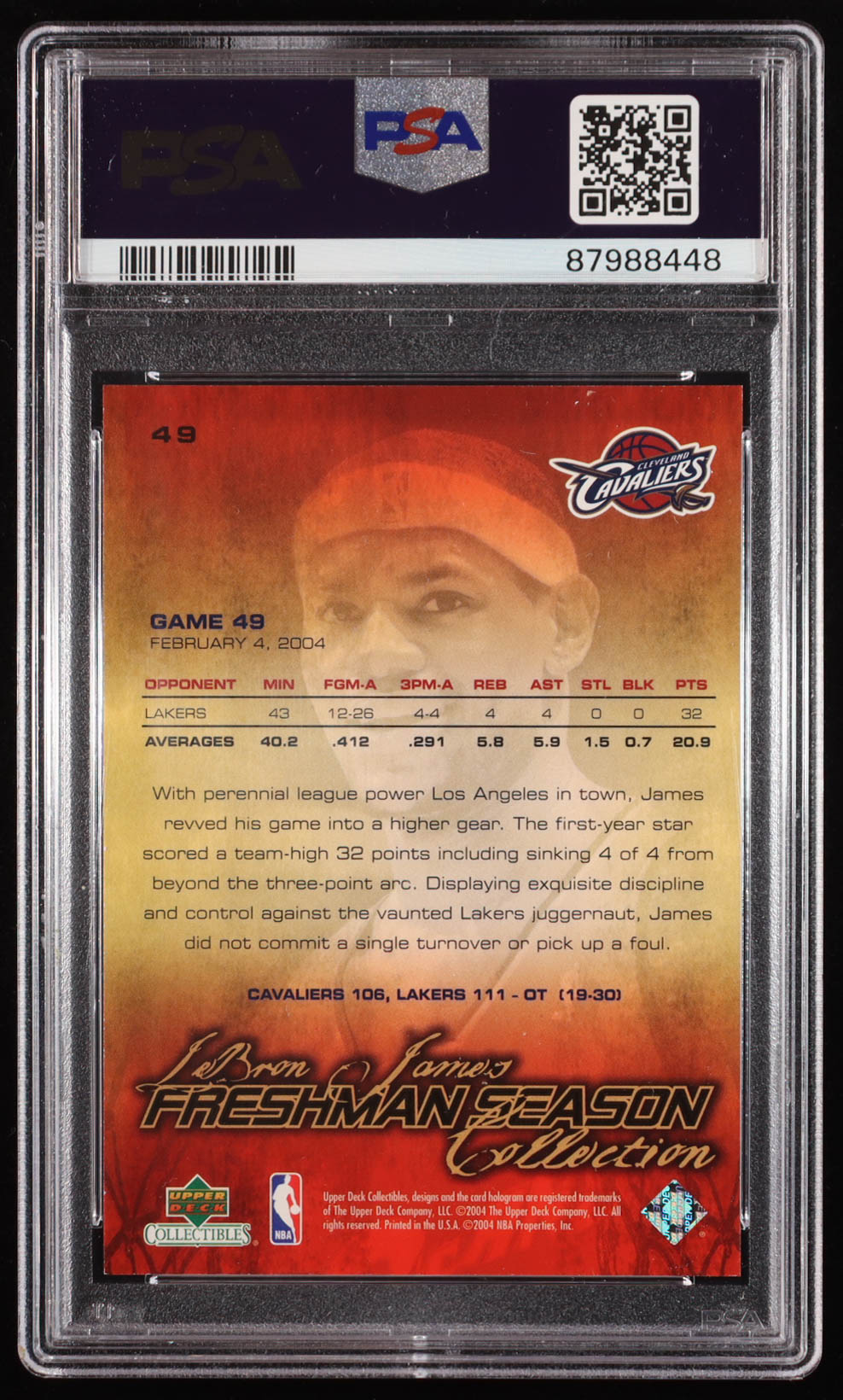 LeBron James 2004 Upper Deck LeBron James Freshman Season #49 (PSA 9) at PristineAuction.com LeBron James 2004 Upper Deck LeBron James Freshman Season #49 (PSA 9) at PristineAuction.com