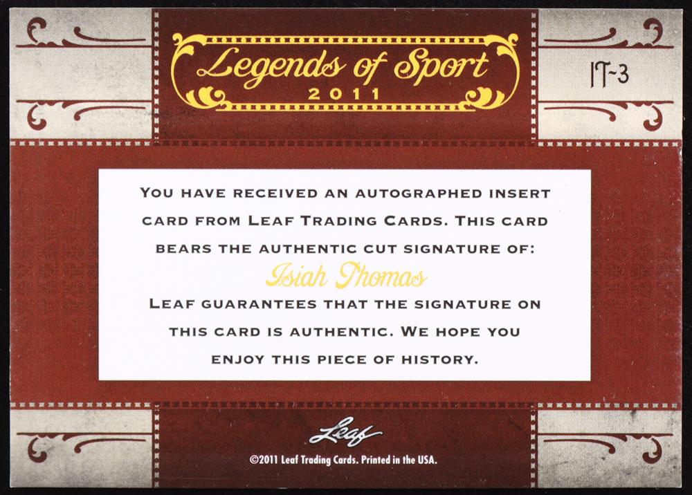 Isiah Thomas Signed 2011 Leaf Legends of The Sport Authentic Cut Autograph #IT-3 at PristineAuction.com Isiah Thomas Signed 2011 Leaf Legends of The Sport Authentic Cut Autograph #IT-3 at PristineAuction.com