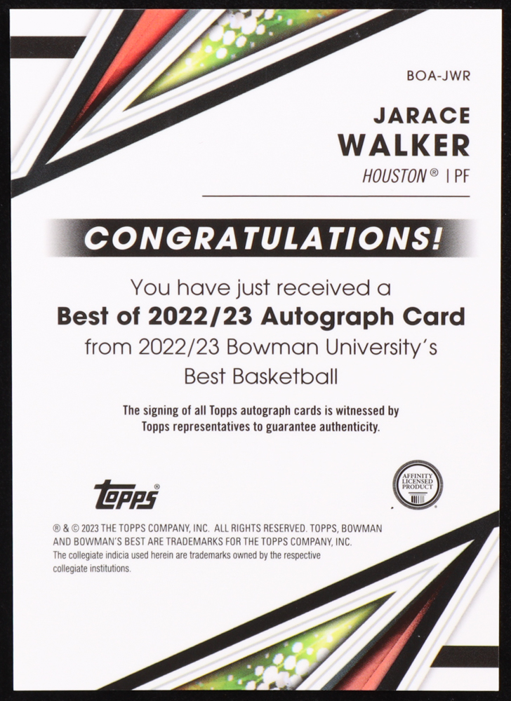 Jarace Walker Signed 2022-23 Bowman's Best University Best of '22 Autographs #BOAJWR at PristineAuction.com Jarace Walker Signed 2022-23 Bowman's Best University Best of '22 Autographs #BOAJWR at PristineAuction.com