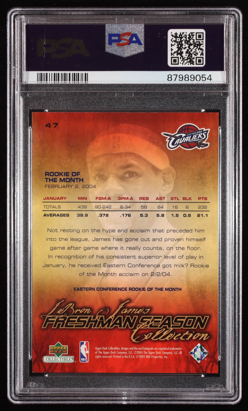 LeBron James 2004 Upper Deck LeBron James Freshman Season #47 (PSA 9) at PristineAuction.com LeBron James 2004 Upper Deck LeBron James Freshman Season #47 (PSA 9) at PristineAuction.com