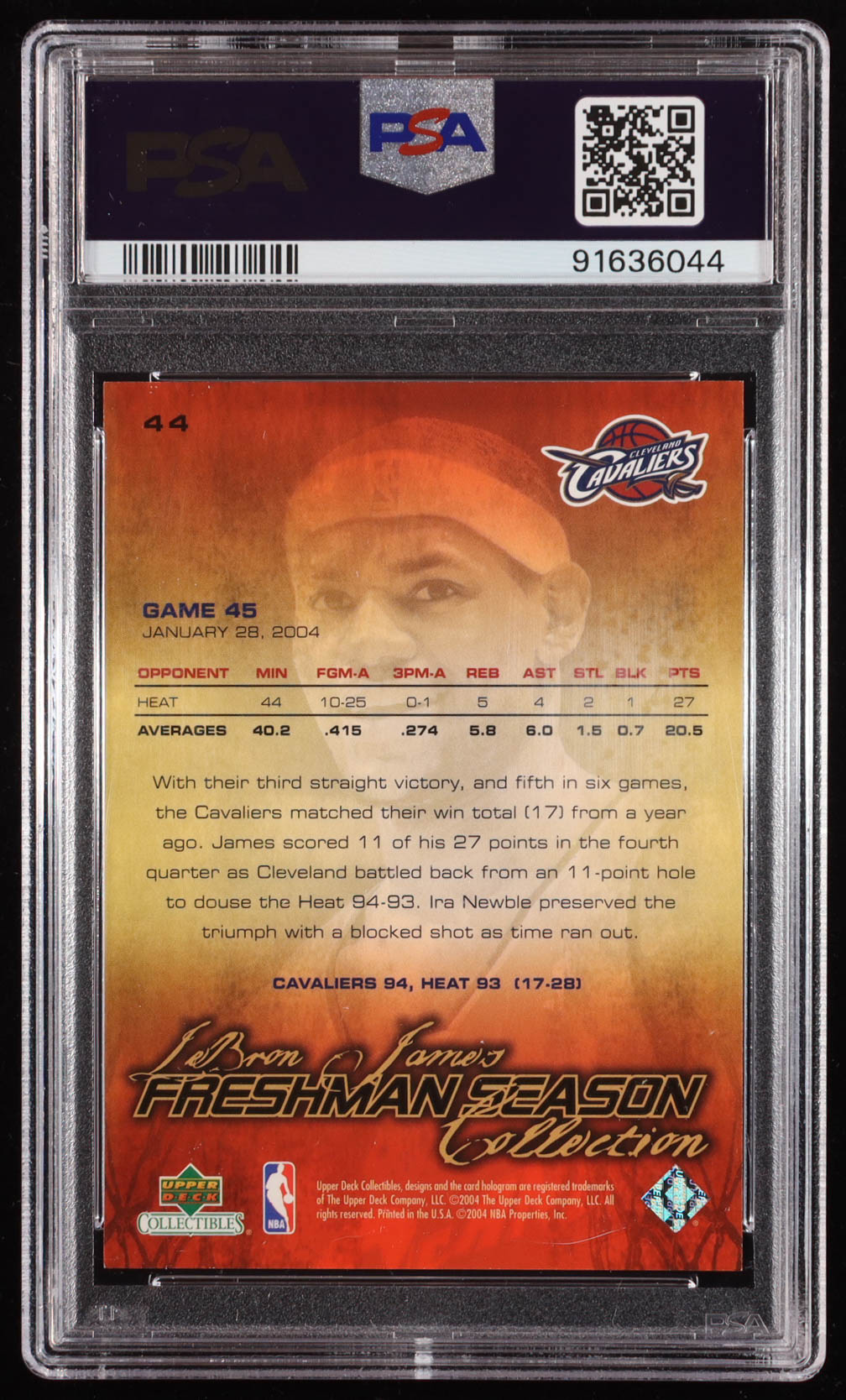 LeBron James 2004 Upper Deck LeBron James Freshman Season #44 (PSA 9) at PristineAuction.com LeBron James 2004 Upper Deck LeBron James Freshman Season #44 (PSA 9) at PristineAuction.com
