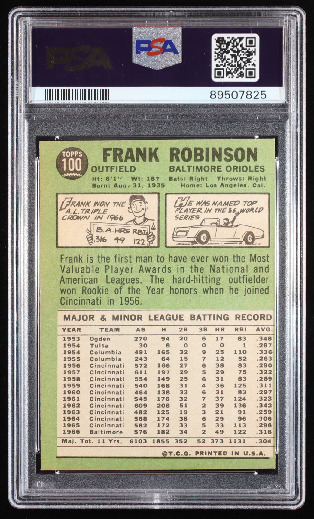 Frank Robinson 1967 Topps #100 DP (PSA 9 MC) at PristineAuction.com Frank Robinson 1967 Topps #100 DP (PSA 9 MC) at PristineAuction.com