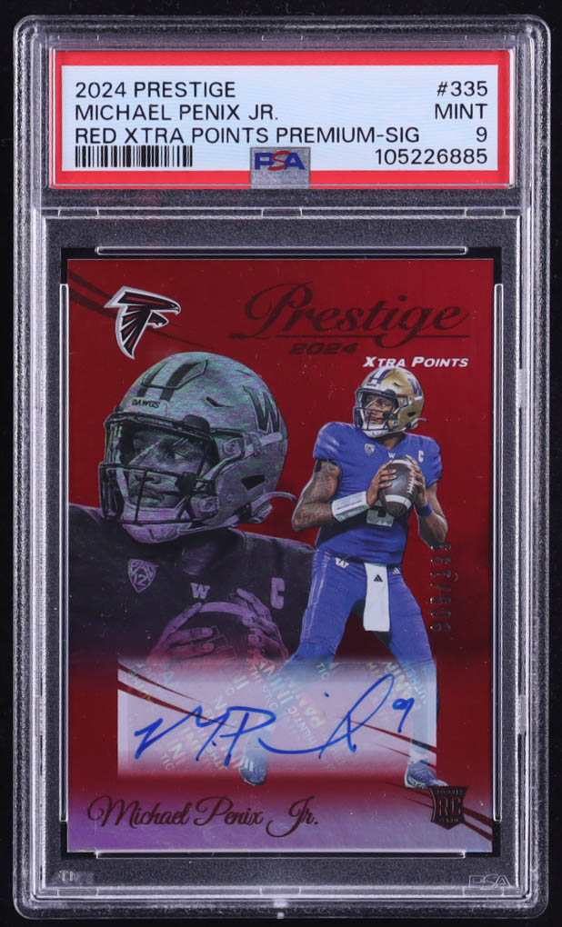 Michael Penix Jr. 2024 Prestige Xtra Points Signatures Premium Red #335 RC #5/199 (PSA 9) at PristineAuction.com Michael Penix Jr. 2024 Prestige Xtra Points Signatures Premium Red #335 RC #5/199 (PSA 9) at PristineAuction.com