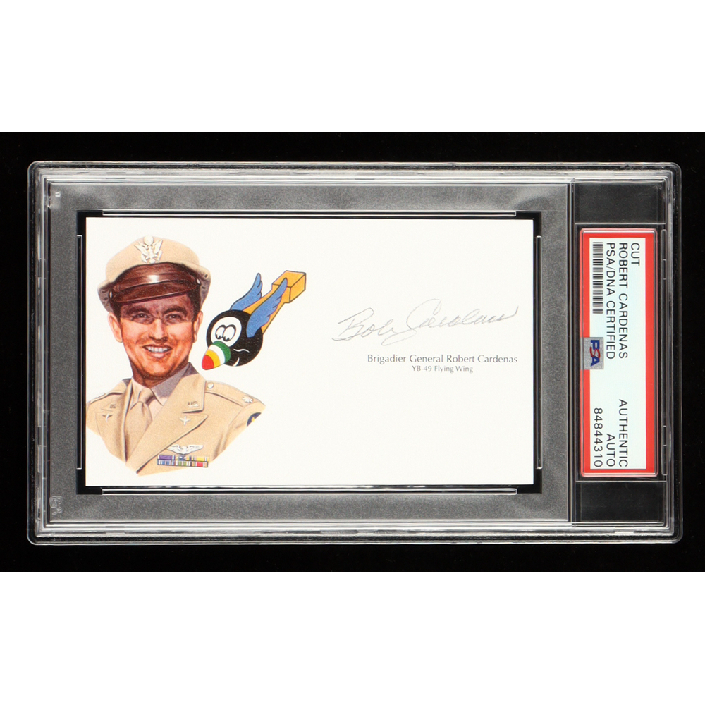 Robert Cardenas Signed 3x5 Cut with Portrait WWII Test Pilot (PSA) at PristineAuction.com