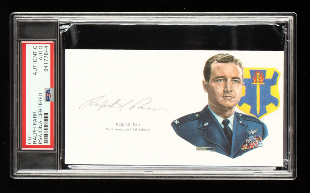 Ralph Parr Signed Cut with Portrait Korean War Ace 10 Victories (PSA) at PristineAuction.com Ralph Parr Signed Cut with Portrait Korean War Ace 10 Victories (PSA) at PristineAuction.com