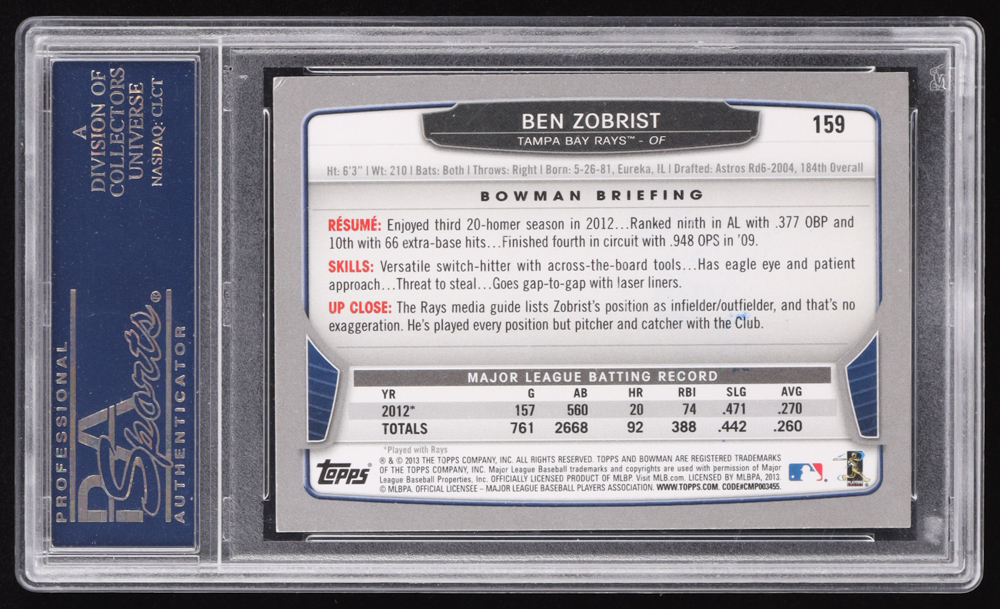 Ben Zobrist Signed 2013 Bowman #159 (PSA Authentic) at PristineAuction.com Ben Zobrist Signed 2013 Bowman #159 (PSA Authentic) at PristineAuction.com