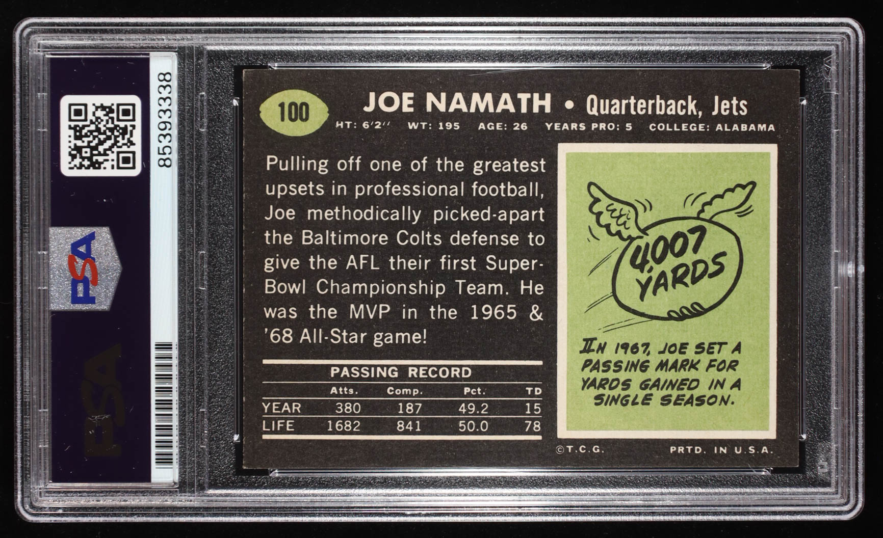 Joe Namath Signed 1969 Topps #100 (PSA Authentic) at PristineAuction.com Joe Namath Signed 1969 Topps #100 (PSA Authentic) at PristineAuction.com