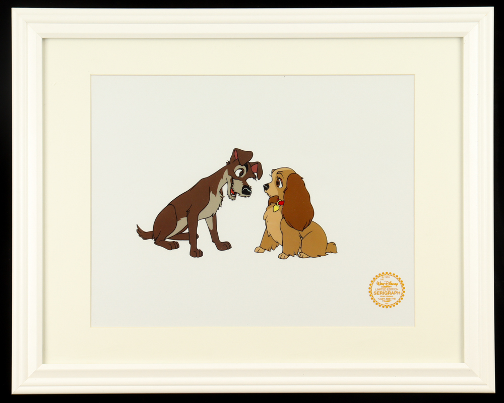 Walt Disney "Lady & The Tramp" LE Custom Framed Two-Piece Animation Serigraph Cel at PristineAuction.com Walt Disney "Lady & The Tramp" LE Custom Framed Two-Piece Animation Serigraph Cel at PristineAuction.com