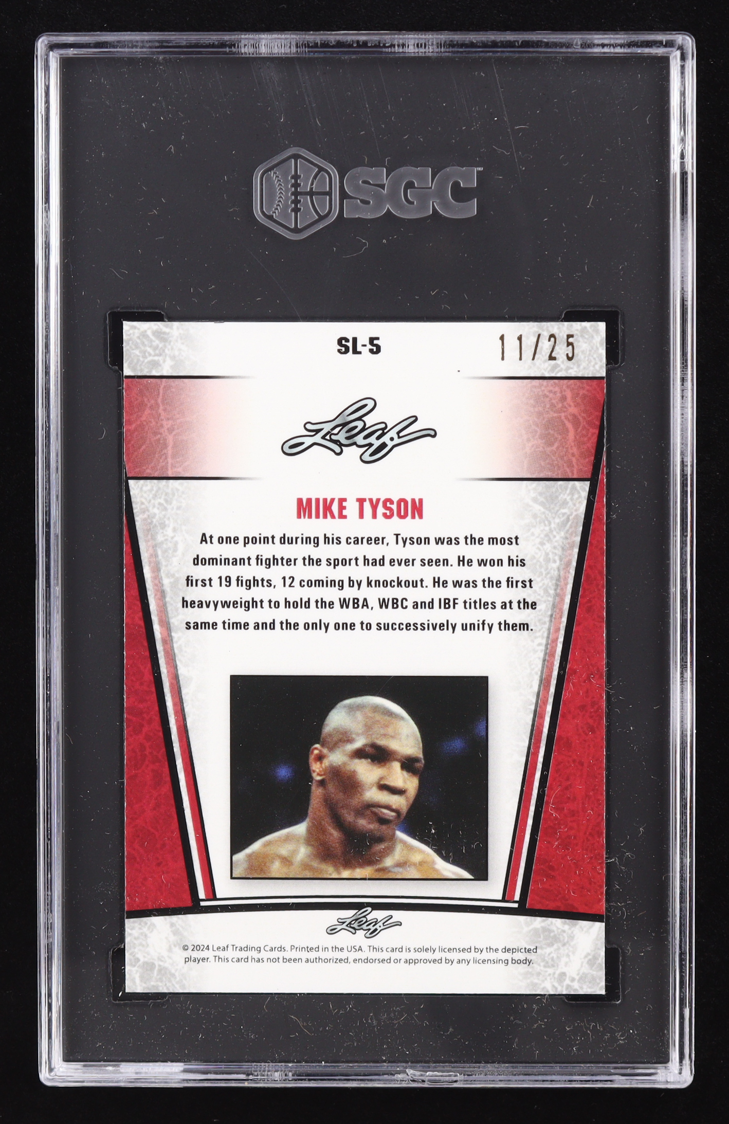 Mike Tyson 2024 Leaf Special Release Metal Silver Legend Silver Wave #SL5 #11/25 (SGC 10) at PristineAuction.com Mike Tyson 2024 Leaf Special Release Metal Silver Legend Silver Wave #SL5 #11/25 (SGC 10) at PristineAuction.com