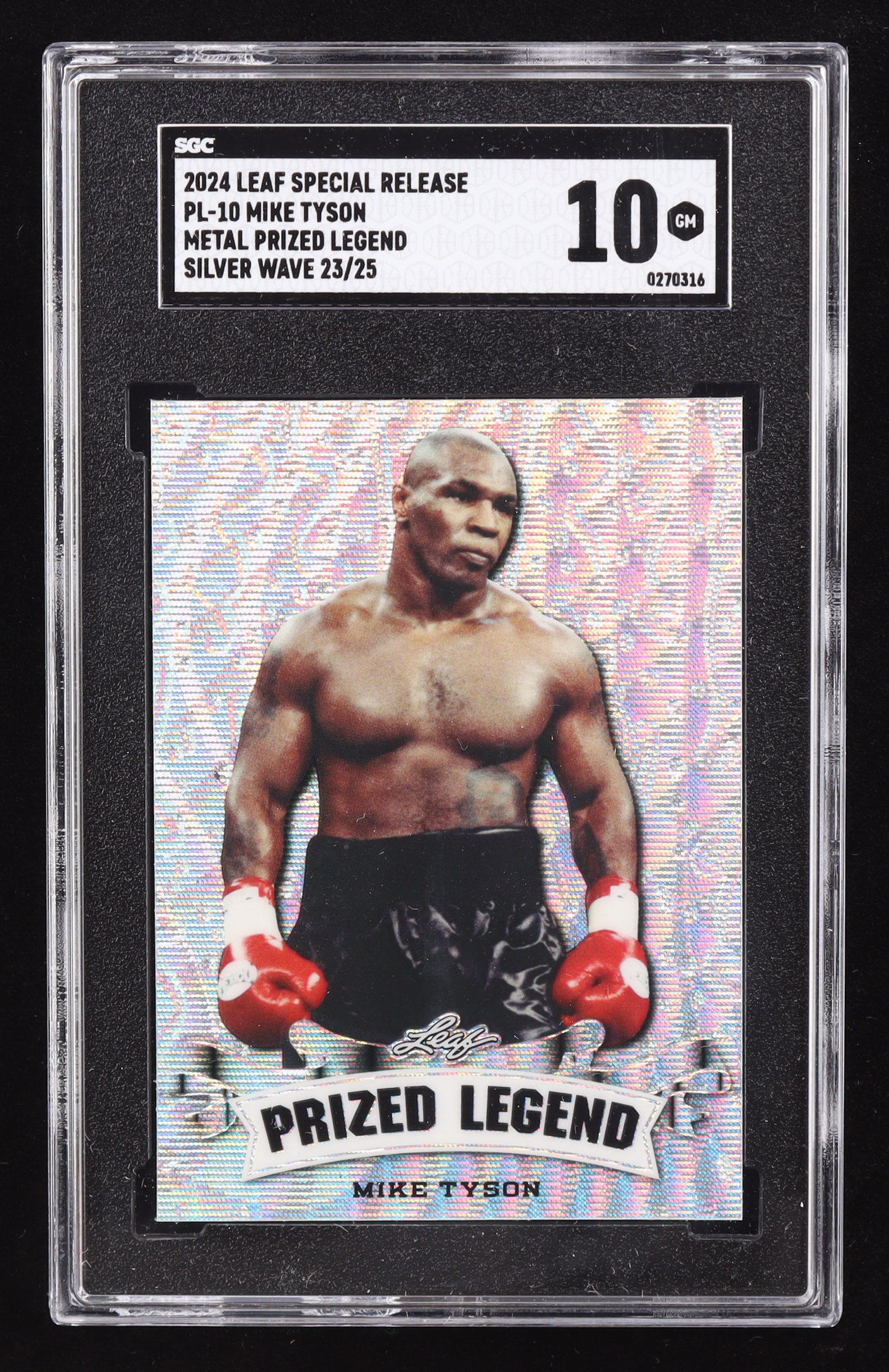 Mike Tyson 2024 Leaf Special Release Metal Prized Legend Silver Wave #PL10 #23/25 (SGC 10) at PristineAuction.com Mike Tyson 2024 Leaf Special Release Metal Prized Legend Silver Wave #PL10 #23/25 (SGC 10) at PristineAuction.com