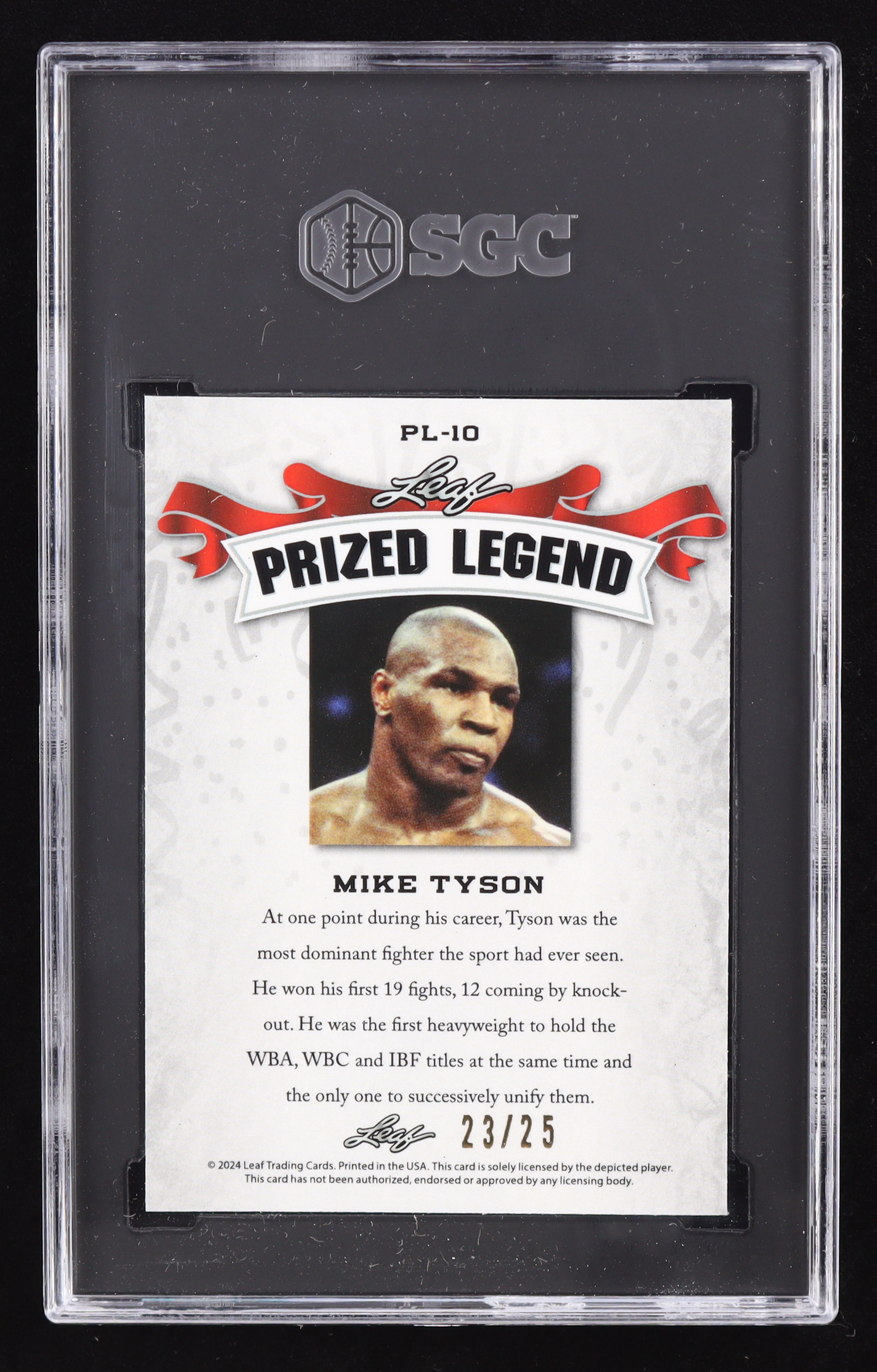 Mike Tyson 2024 Leaf Special Release Metal Prized Legend Silver Wave #PL10 #23/25 (SGC 10) at PristineAuction.com Mike Tyson 2024 Leaf Special Release Metal Prized Legend Silver Wave #PL10 #23/25 (SGC 10) at PristineAuction.com