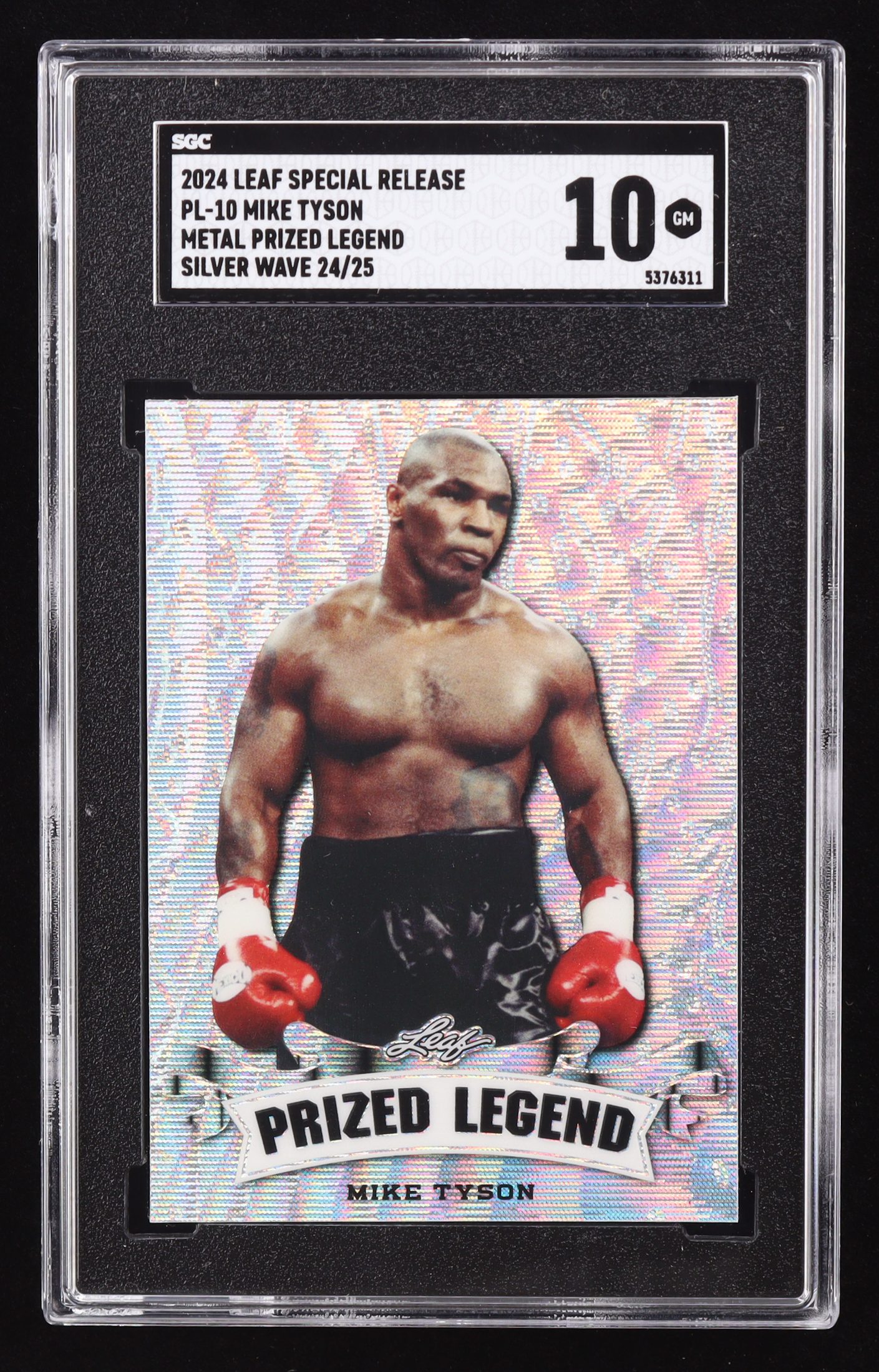 Mike Tyson 2024 Leaf Special Release Metal Prized Legend Silver Wave #PL10 #24/25 (SGC 10) at PristineAuction.com Mike Tyson 2024 Leaf Special Release Metal Prized Legend Silver Wave #PL10 #24/25 (SGC 10) at PristineAuction.com