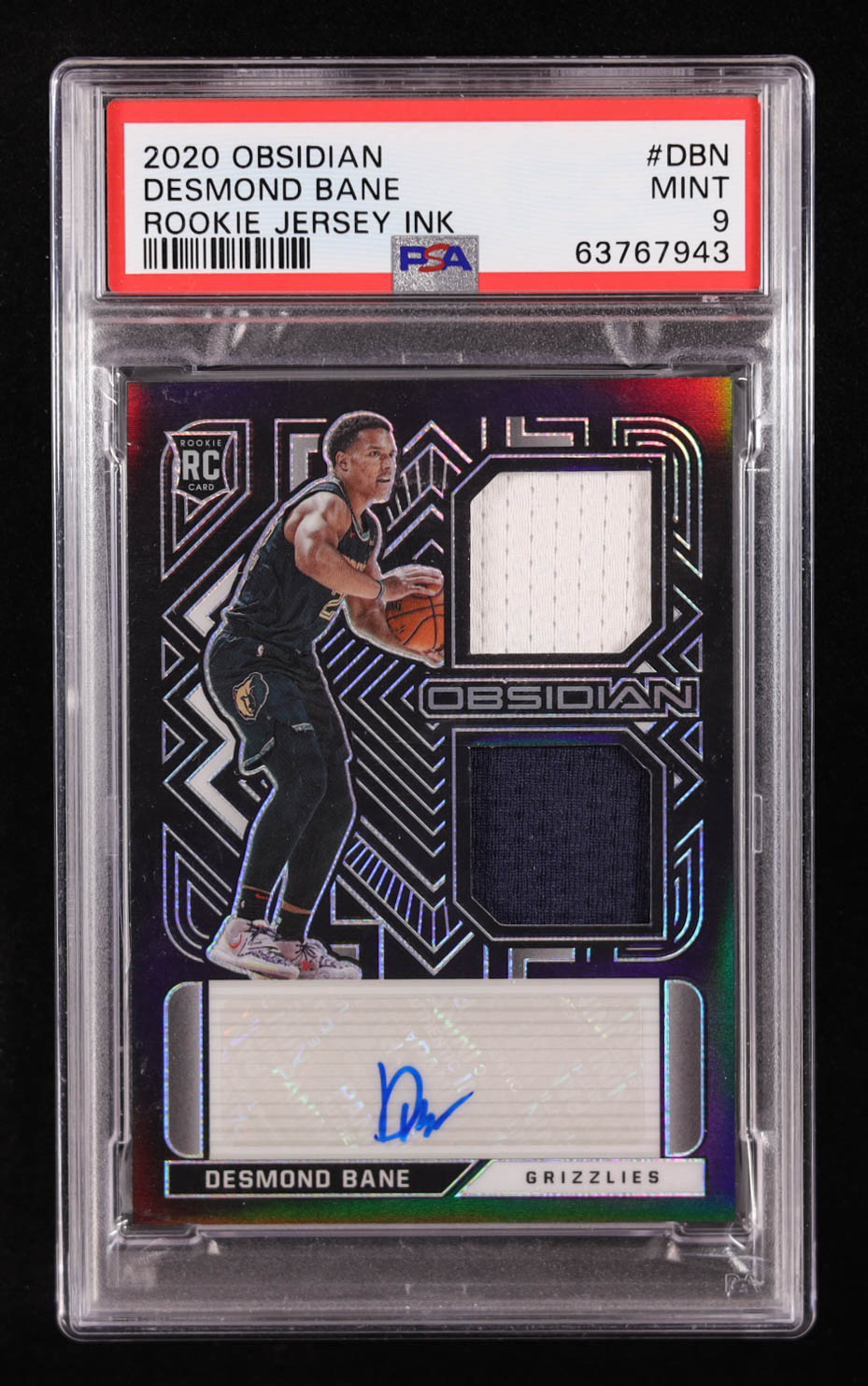 Desmond Bane 2020-21 Panini Obsidian Rookie Jersey Ink #32 #67/99 RC (PSA 9) at PristineAuction.com Desmond Bane 2020-21 Panini Obsidian Rookie Jersey Ink #32 #67/99 RC (PSA 9) at PristineAuction.com