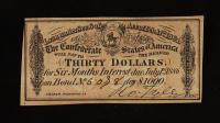 1864 $30 Confederate States of America CSA Bank Note Bond at PristineAuction.com