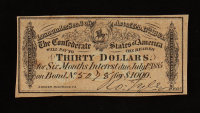 1864 $30 Confederate States of America CSA Bank Note Bond at PristineAuction.com