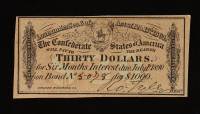 1864 $30 Confederate States of America CSA Bank Note Bond at PristineAuction.com