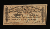 1864 $30 Confederate States of America CSA Bank Note Bond at PristineAuction.com
