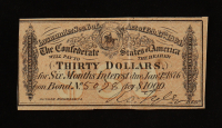 1864 $30 Confederate States of America CSA Bank Note Bond at PristineAuction.com