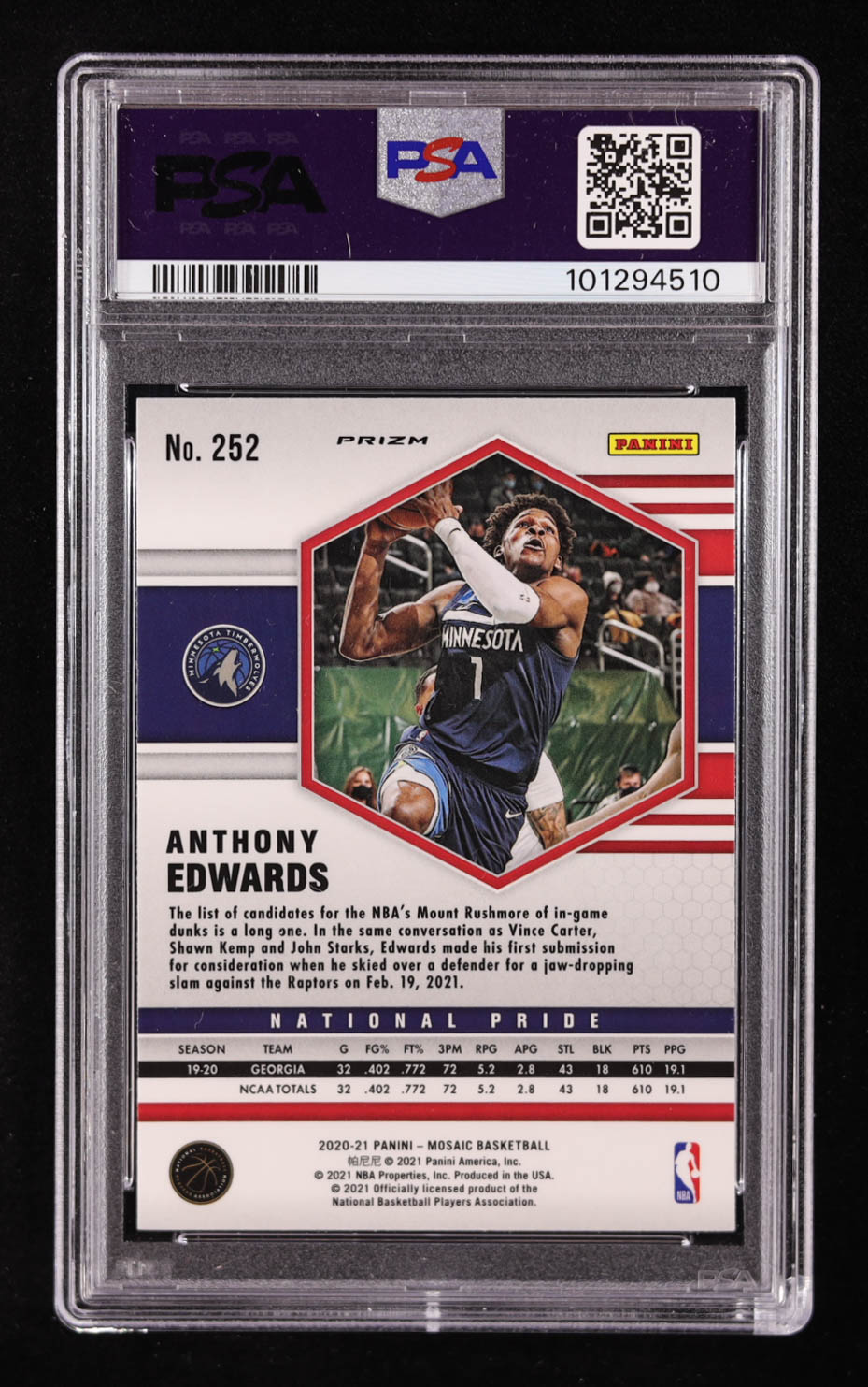 Anthony Edwards 2020-21 Panini Mosaic Mosaic Green #252 RC (PSA 9) at PristineAuction.com Anthony Edwards 2020-21 Panini Mosaic Mosaic Green #252 RC (PSA 9) at PristineAuction.com