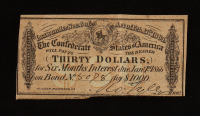 1864 $30 Confederate States of America CSA Bank Note Bond at PristineAuction.com