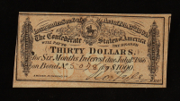 1864 $30 Confederate States of America CSA Bank Note Bond at PristineAuction.com