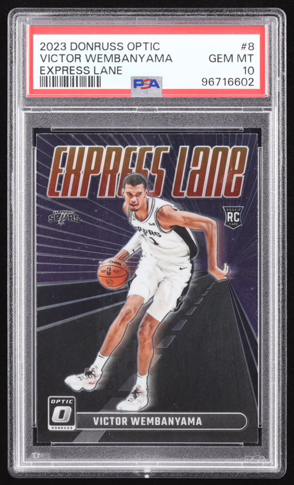 Victor Wembanyama 2023-24 Donruss Optic Express Lane #8 RC (PSA 10) at PristineAuction.com Victor Wembanyama 2023-24 Donruss Optic Express Lane #8 RC (PSA 10) at PristineAuction.com