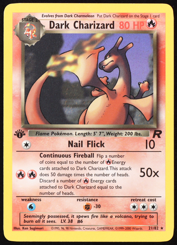 Dark Charizard 2000 Pokemon Team Rocket 1st Edition #21 at PristineAuction.com Dark Charizard 2000 Pokemon Team Rocket 1st Edition #21 at PristineAuction.com