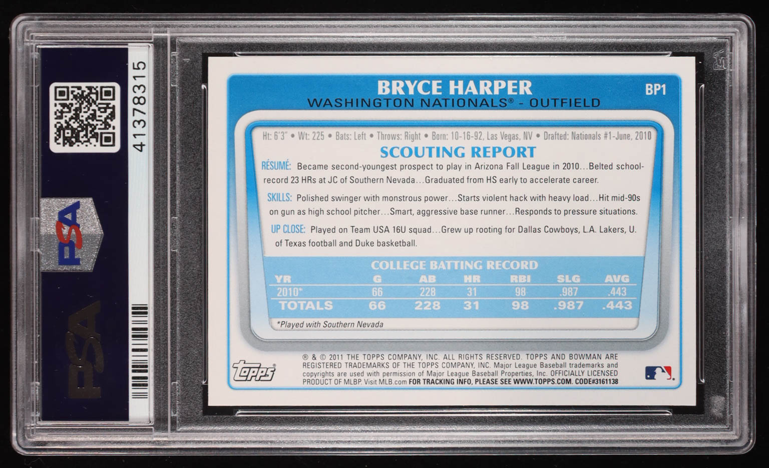 Bryce Harper 2011 Bowman Prospects #BP1A RC (PSA 10) at PristineAuction.com Bryce Harper 2011 Bowman Prospects #BP1A RC (PSA 10) at PristineAuction.com